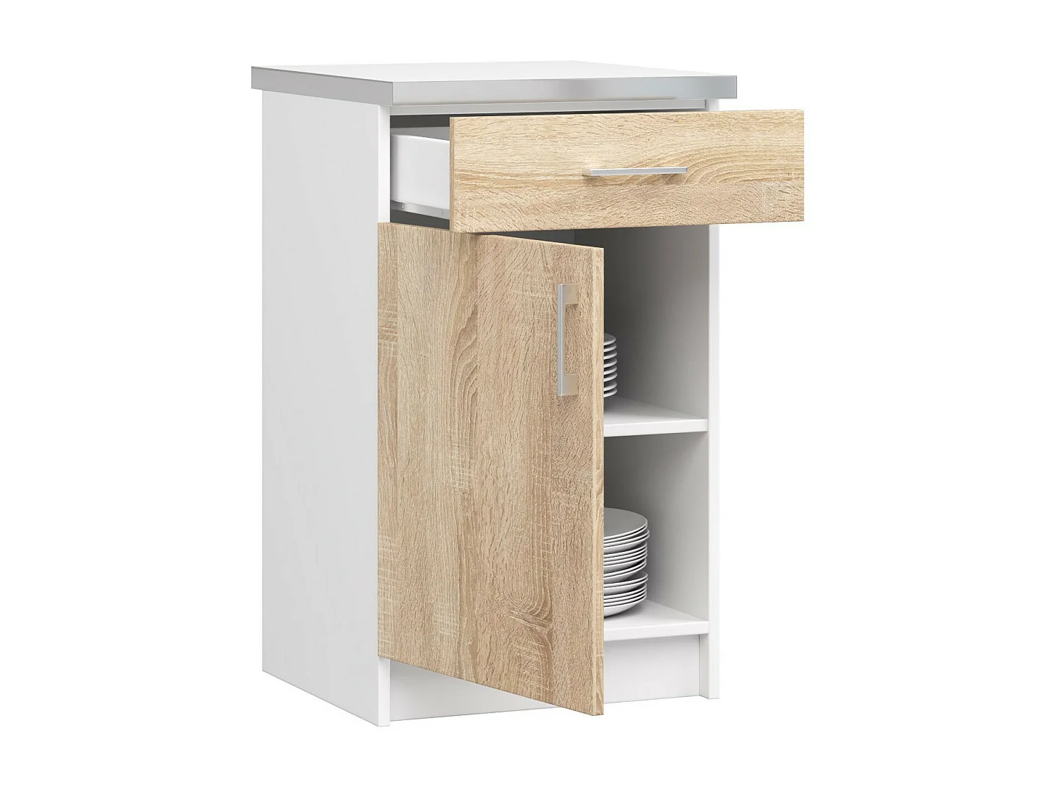 LIMA Staan Kast S50 met Blad Wit/Eiken Sonoma, 1 Lade & 2 Planken, 50cm Breed, Mat Afwerking, Zelfmontage