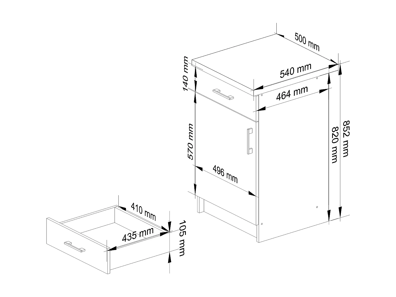 Armoires de cuisine basse AKORD S50 LIMA Blanc 50 cm 1 porte 1 tiroir façade Chêne Sonoma 2 étagères 50x44,5x82 cm