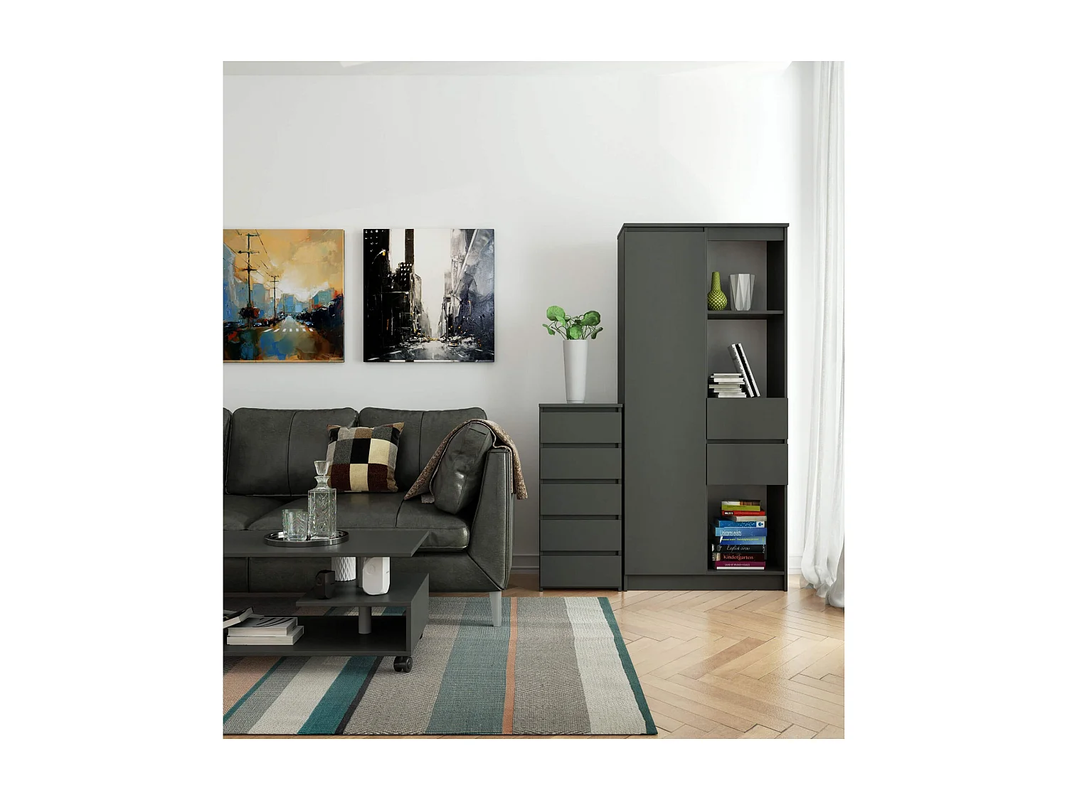 Cómoda AKORD CL5 Grafito Gris 40 cm 5 cajones frente en color Grafito Gris 40x35x92 cm