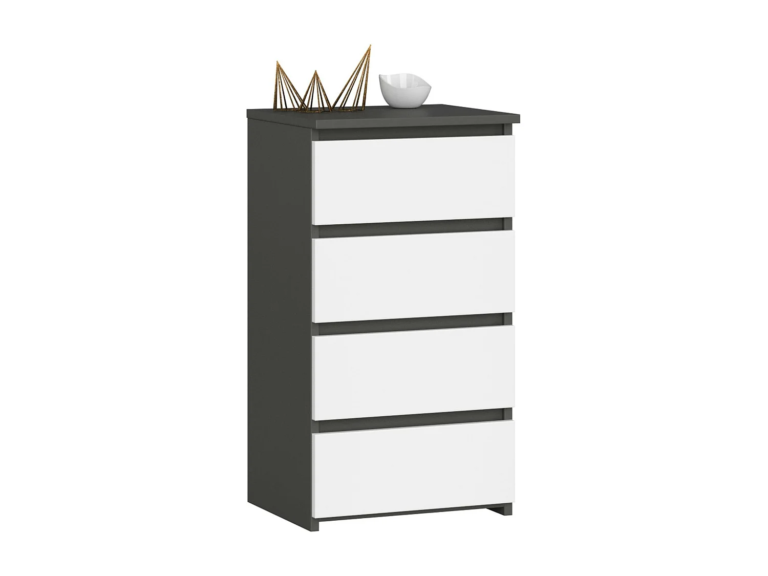 Cassettiera AKORD CL4 Cassettiera Grigia Grafite 40 cm 4 cassetti inserto frontale Bianco 40x35x74 cm