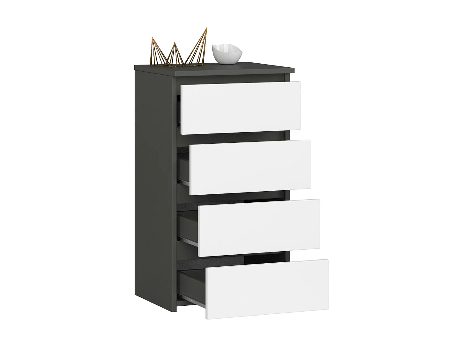 Cassettiera AKORD CL4 Cassettiera Grigia Grafite 40 cm 4 cassetti inserto frontale Bianco 40x35x74 cm