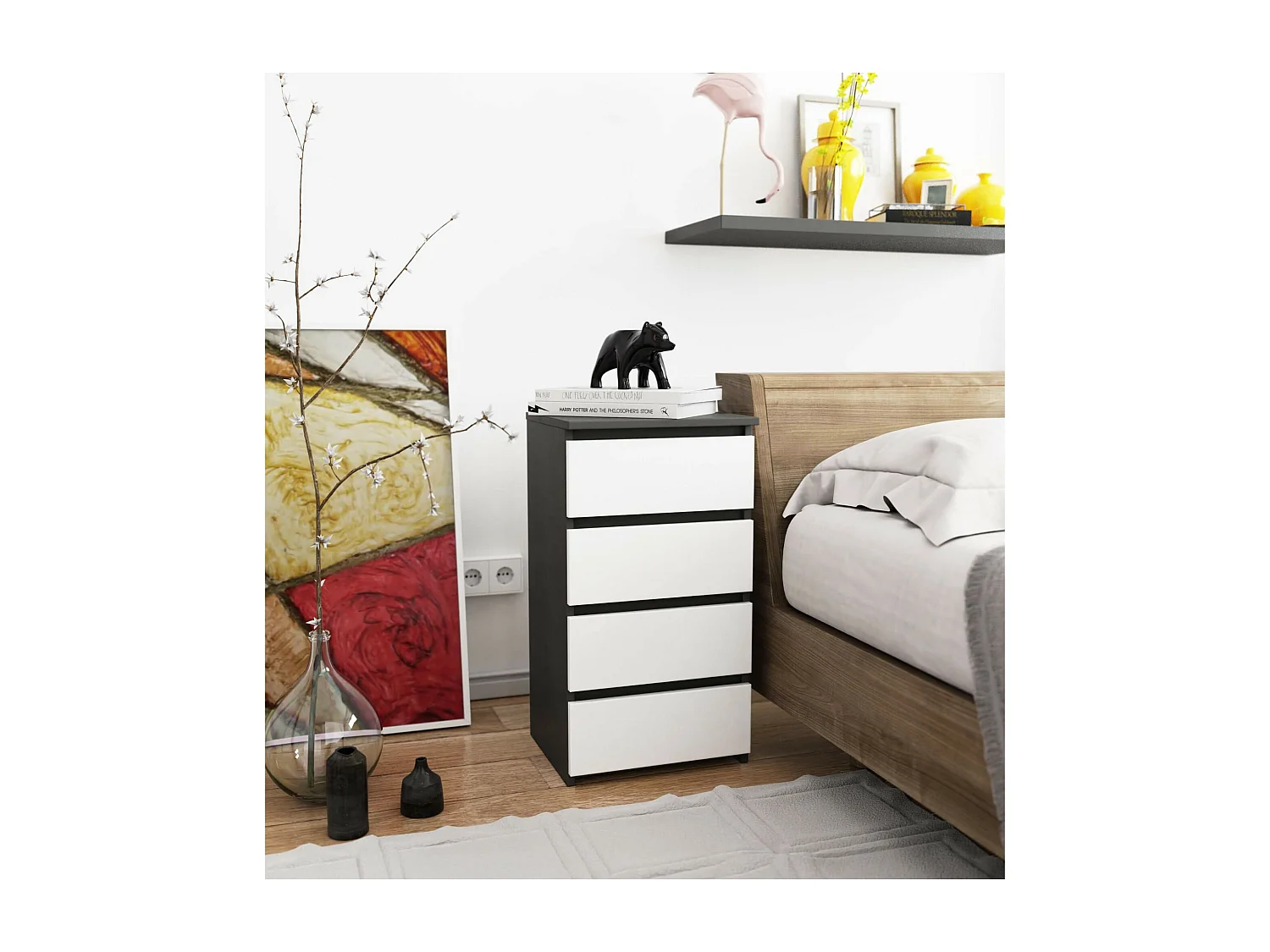 Kommode AKORD CL4 Graphitgrau 40 cm 4 Schubladen Front Weiß B40 x H74 x T35 cm