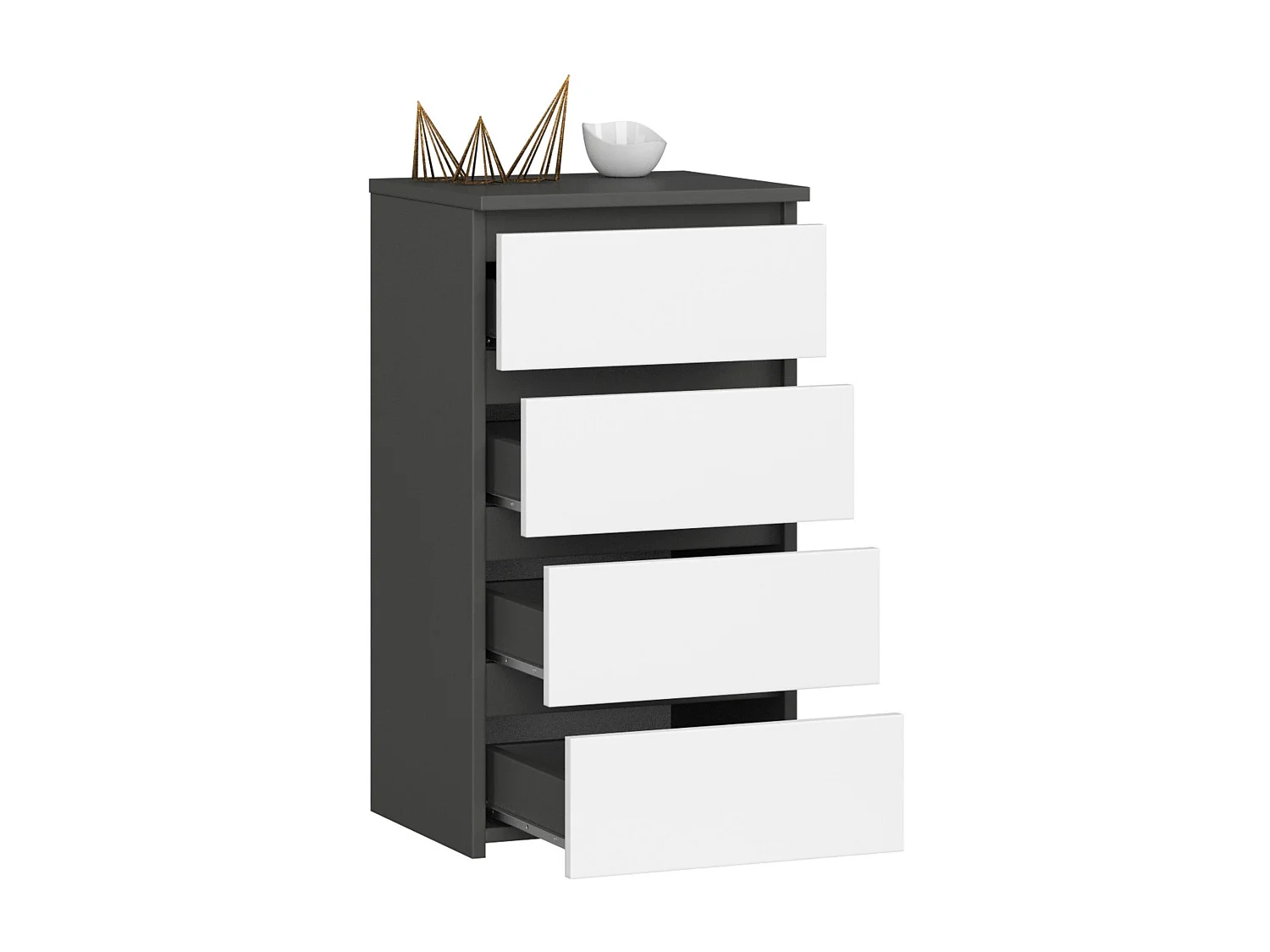 Commode AKORD CL4 Gris Graphite 40 cm 4 tiroirs façade Blanche 40x35x74 cm