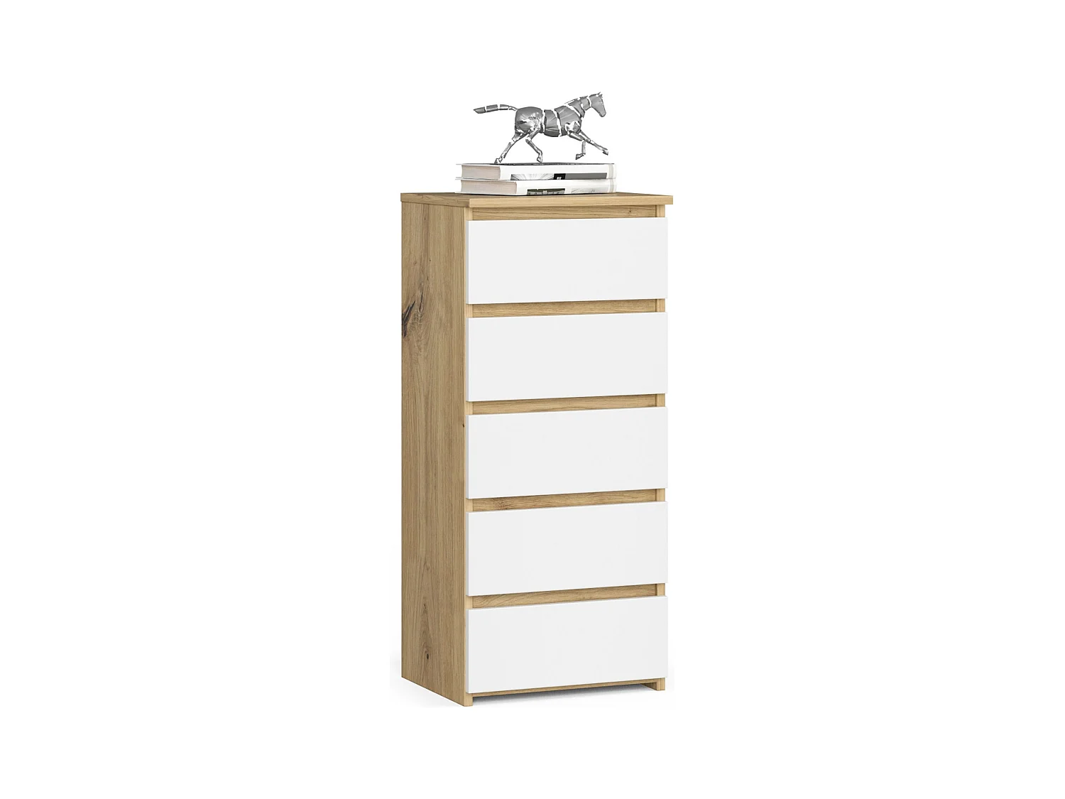 Commode AKORD CL5 Chêne Artisan 40 cm 5 tiroirs façade Blanche 40x35x92 cm