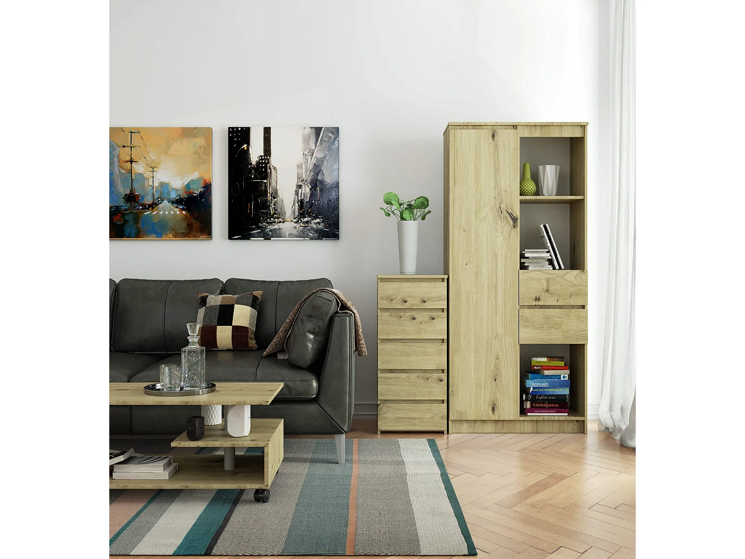 Kommode AKORD CL5 Eiche Artisan 40 cm 5 Schubladen B40 x H92 x T35 cm