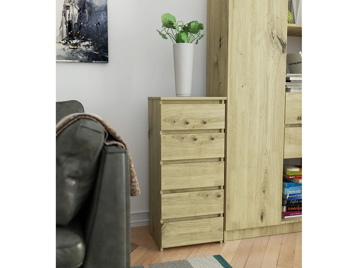 Commode AKORD CL5 Chêne Artisan 40 cm 5 tiroirs façade Chêne Artisan 40x35x92 cm