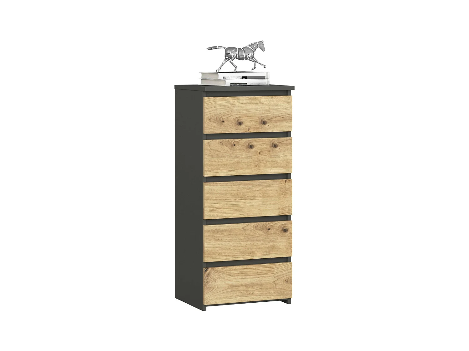 Commode AKORD CL5 Gris Graphite 40 cm 5 tiroirs façade Chêne Artisan 40x35x92 cm