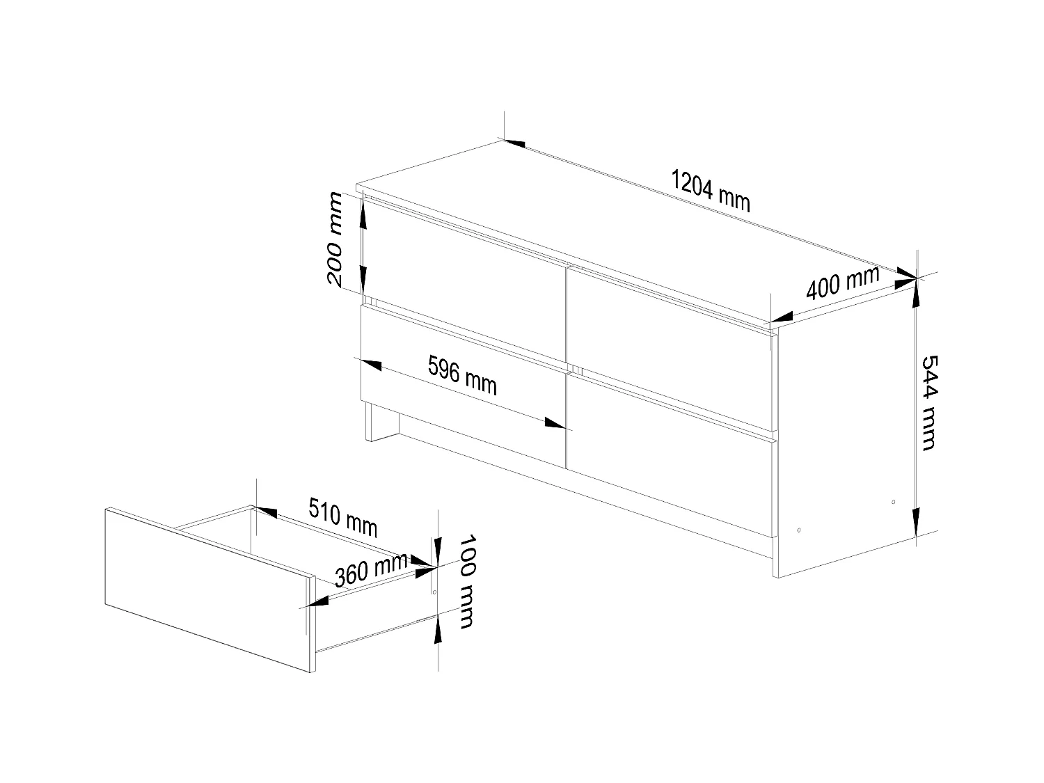 Kommode AKORD K120 Weiß 120 cm 4 Schubladen Front Graphitgrau B120 x H55 x T40 cm