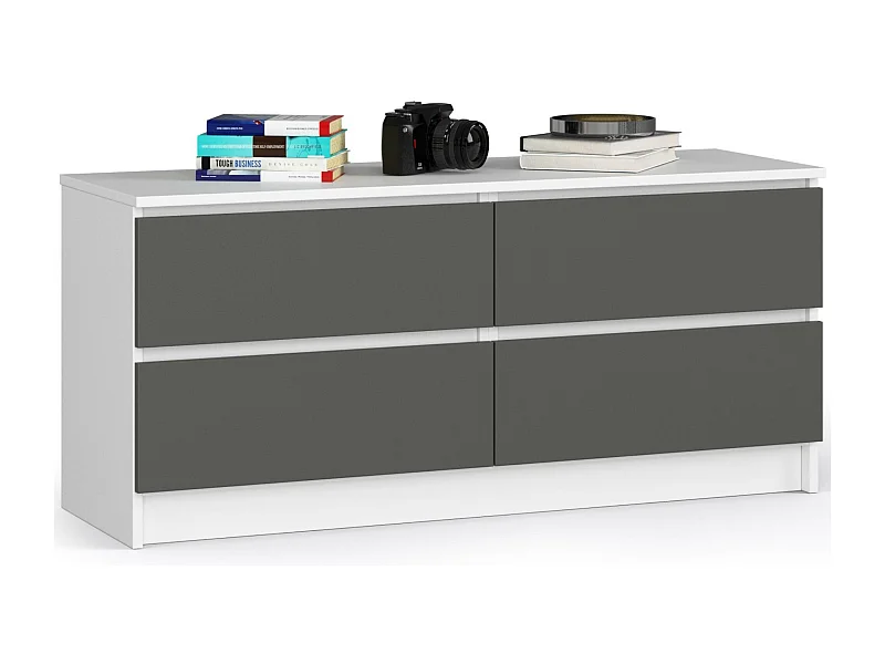 Ladekast K120 met 4 Lades / AKORD Furniture Factory / Wit - Grafietgrijs / 120 x 55 x 40 cm