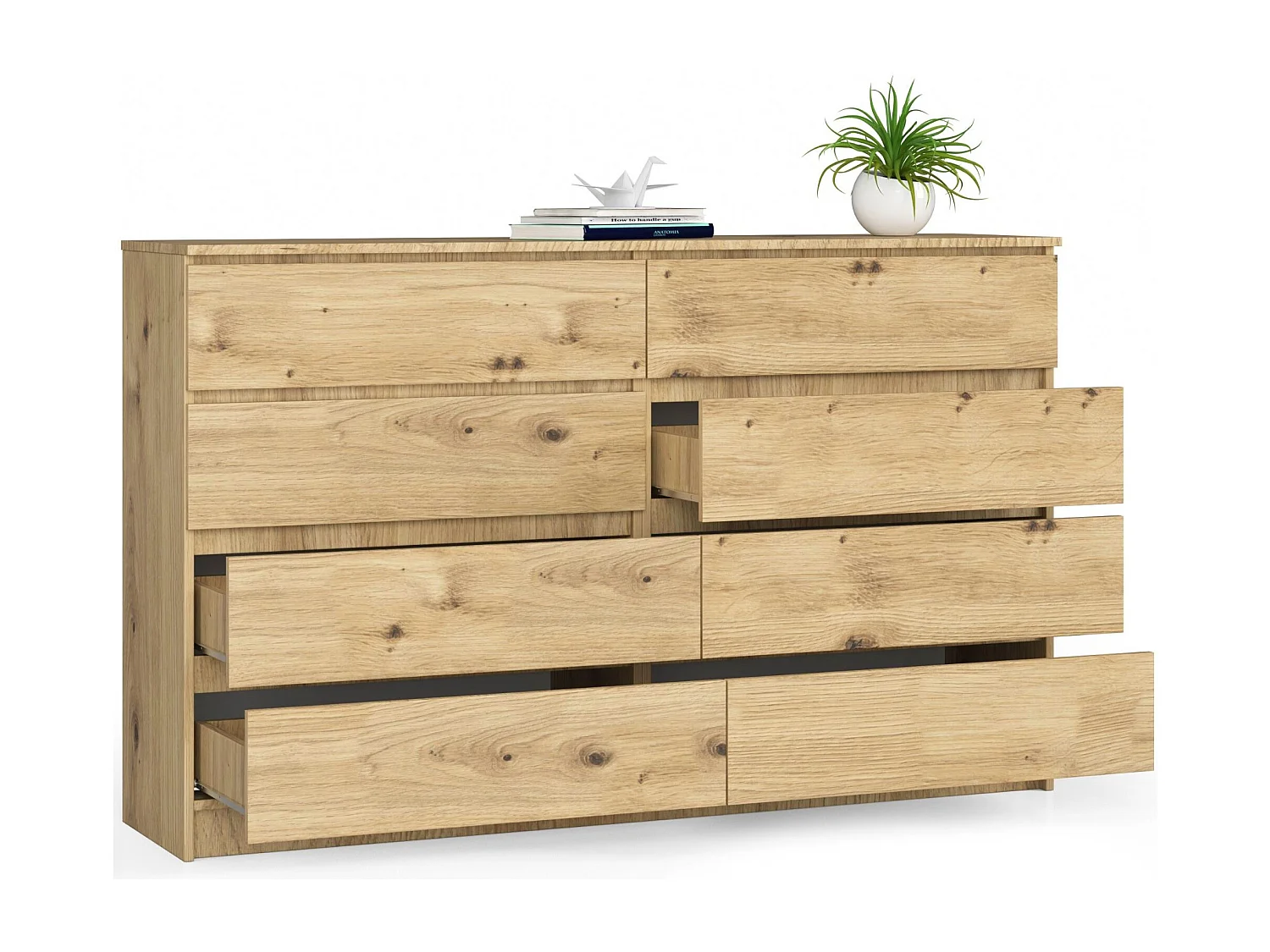 Kommode K160 8 Lades Artisan Eikenhout, Mat Afwerking, Zelfmontage, Robuust Laminaten Meubilair