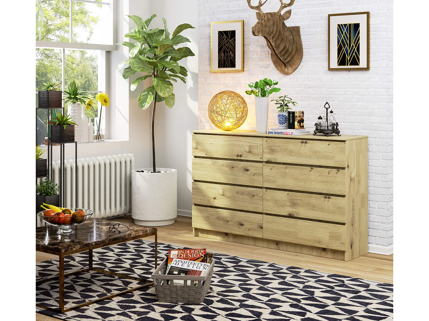 Kommode K160 8 Lades Artisan Eikenhout, Mat Afwerking, Zelfmontage, Robuust Laminaten Meubilair