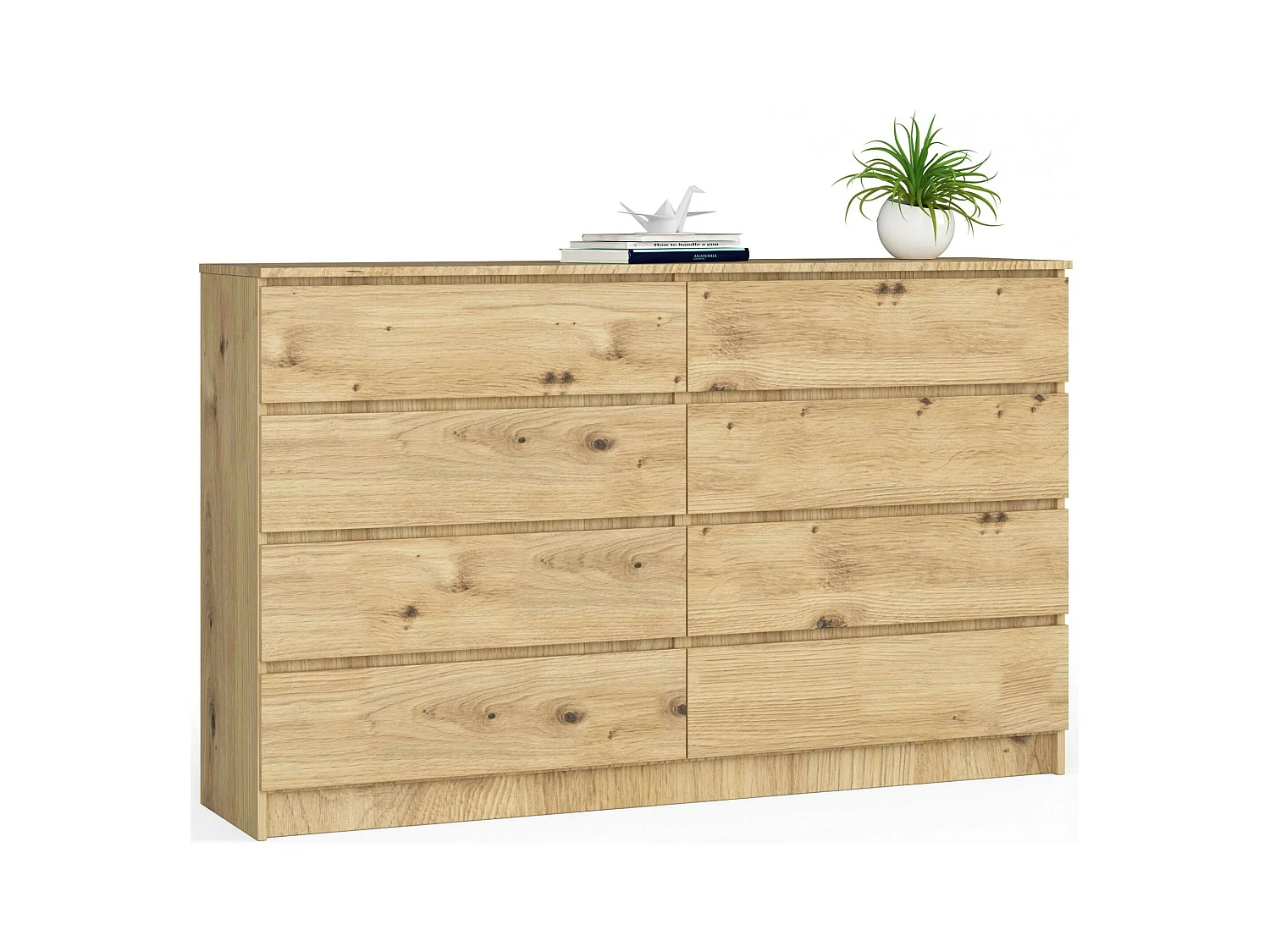 Grande Commode pour le salon AKORD K160 Chêne Artisan 160 cm 8 tiroirs façade Chêne Artisan 160x40x99 cm