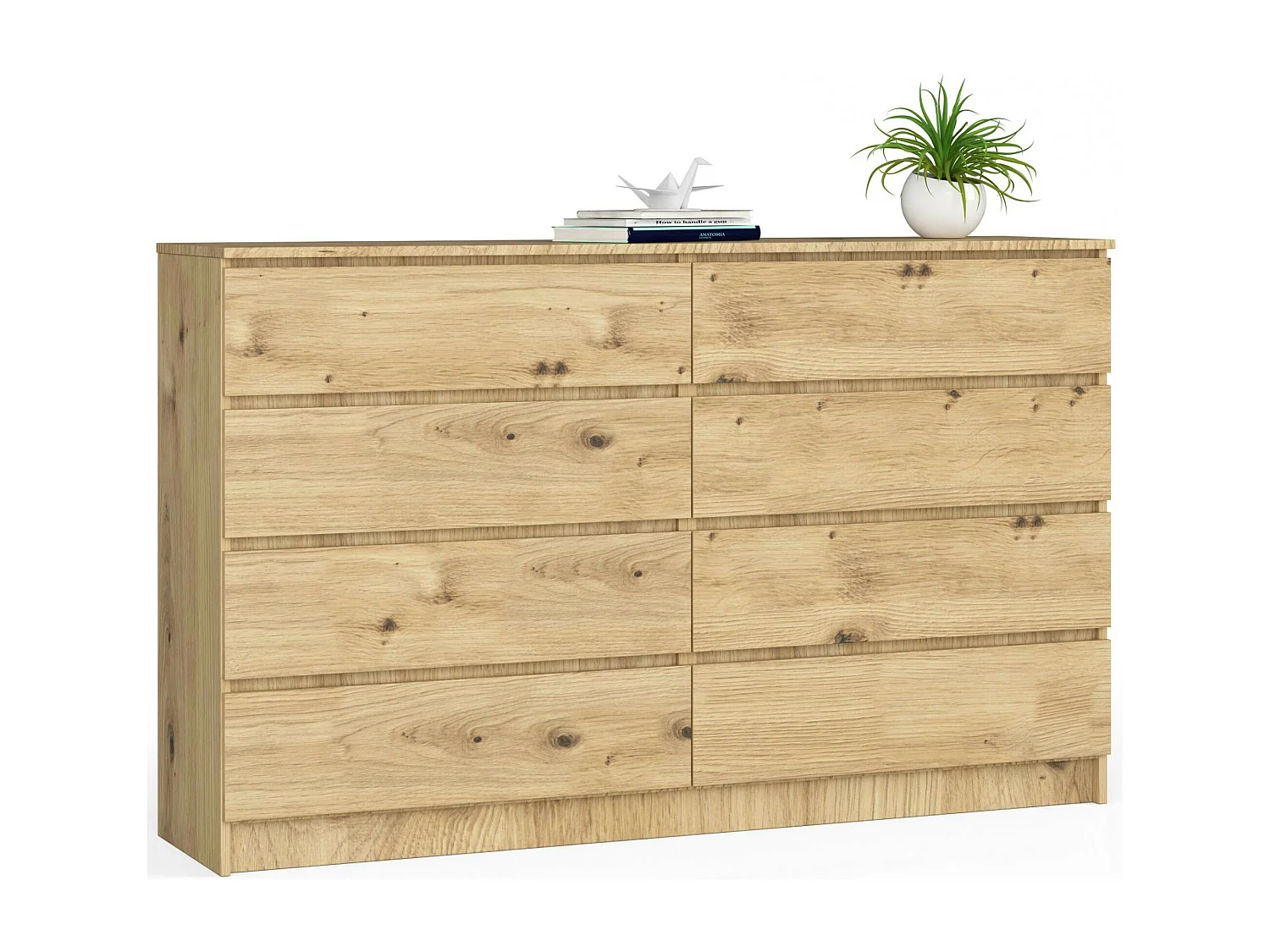 Grande Commode pour le salon AKORD K160 Chêne Artisan 160 cm 8 tiroirs façade Chêne Artisan 160x40x99 cm