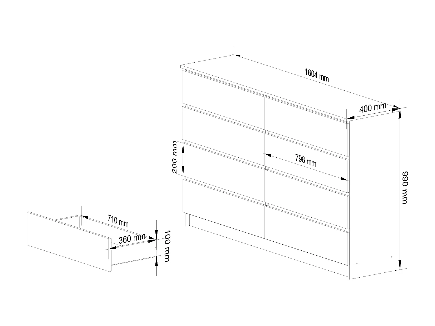Cassettiera AKORD K160 Quercia Artisan 160 cm 8 cassetti 160x40x99 cm