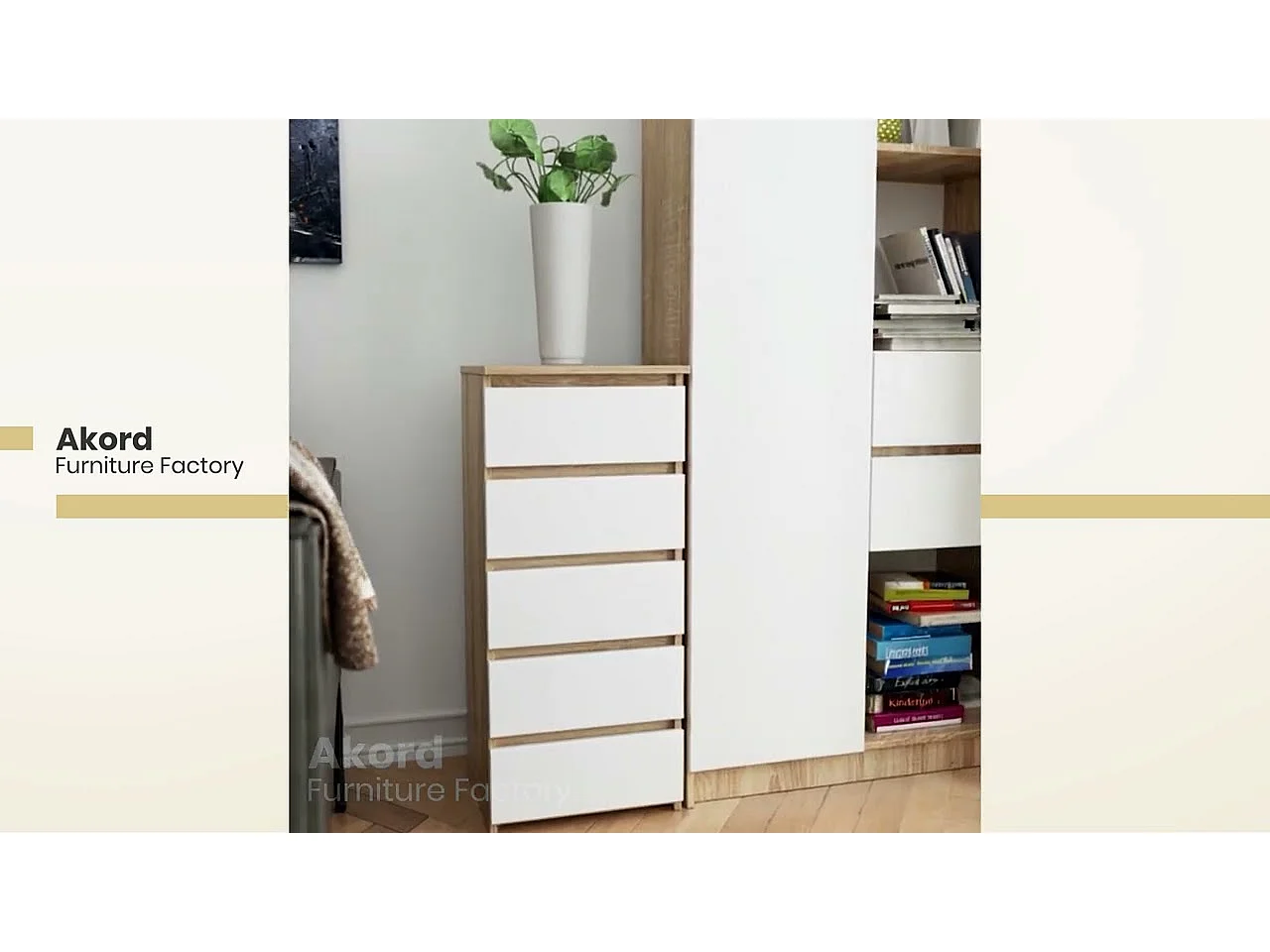 Cassettiera AKORD CL5 Cassettiera Grigia Grafite 40 cm 5 cassetti inserto frontale Bianco 40x35x92 cm