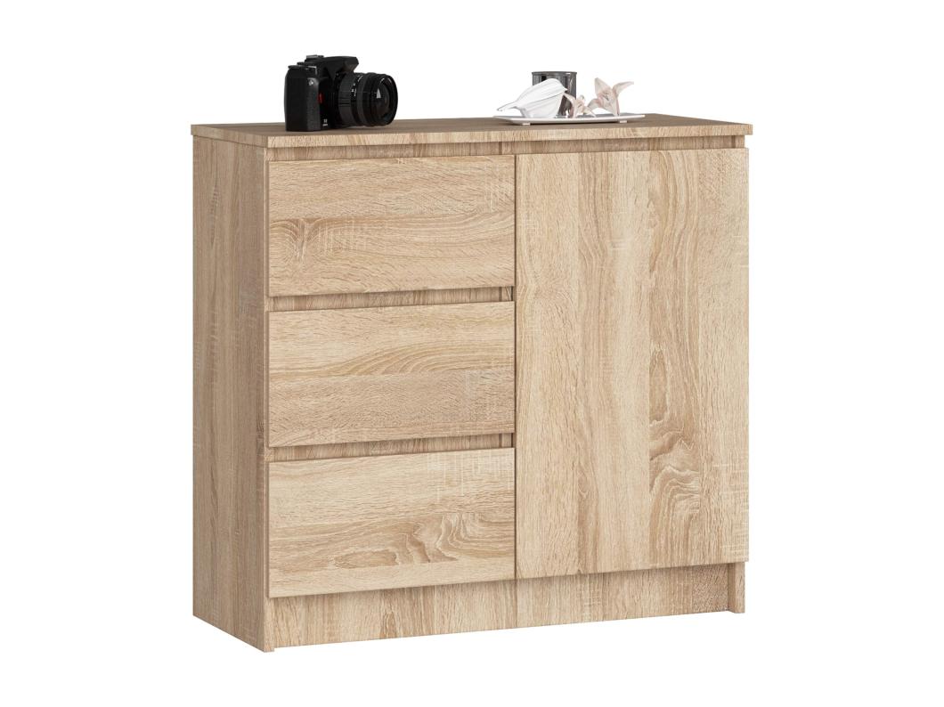 Komoda AKORD JERRY Dąb Sonoma 80 cm 1 drzwi 3 szuflady kolor Dąb Sonoma mat 2 półki 80x35x77 cm