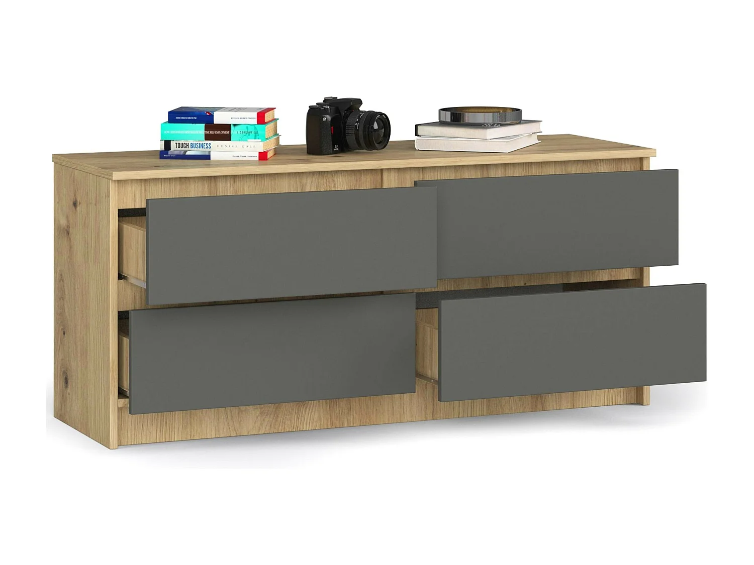 Kommode K120 4 Laden Dąb Artisan/Grafiet Grijs