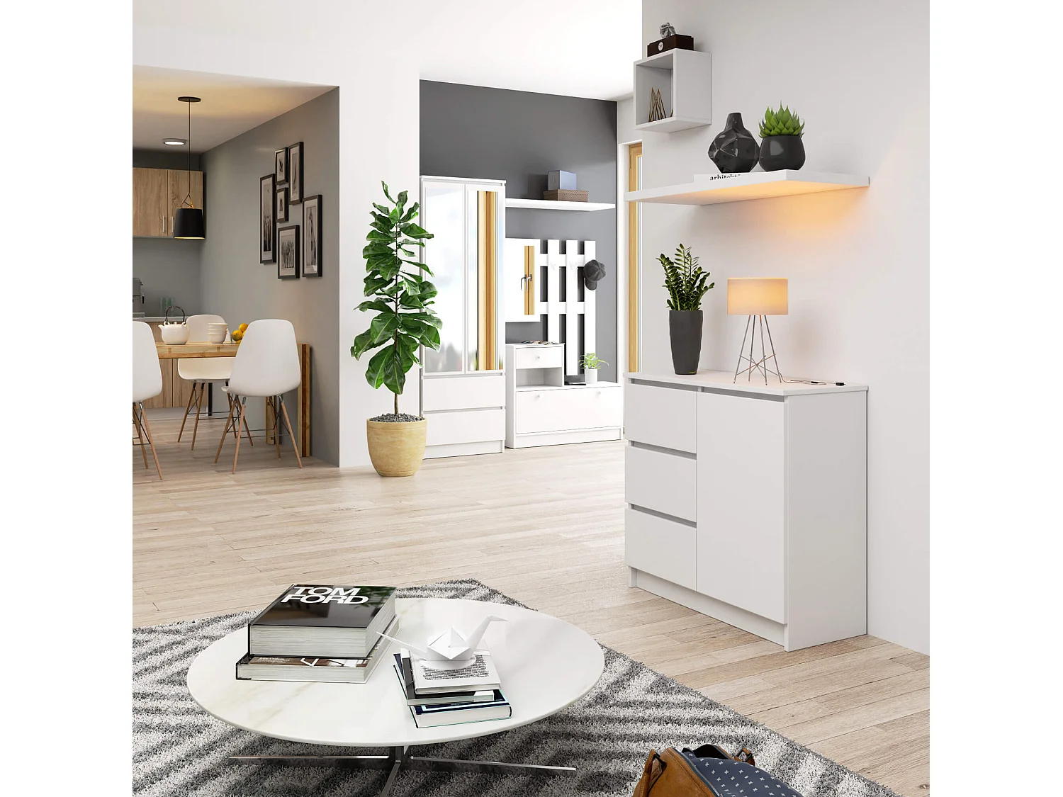 Komoda AKORD JERRY Biała 80 cm 1 drzwi 3 szuflady kolor Biały mat 2 półki 80x35x77 cm