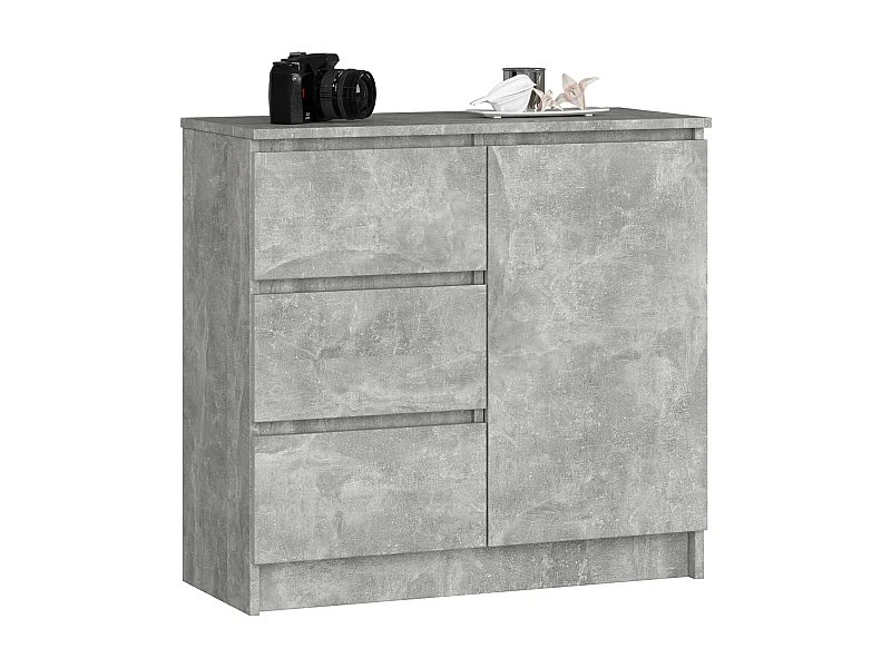 Kommode AKORD JERRY Beton 80 cm Tür 3 Schubladen 2 Ebenen B80 x H77 x T35 cm