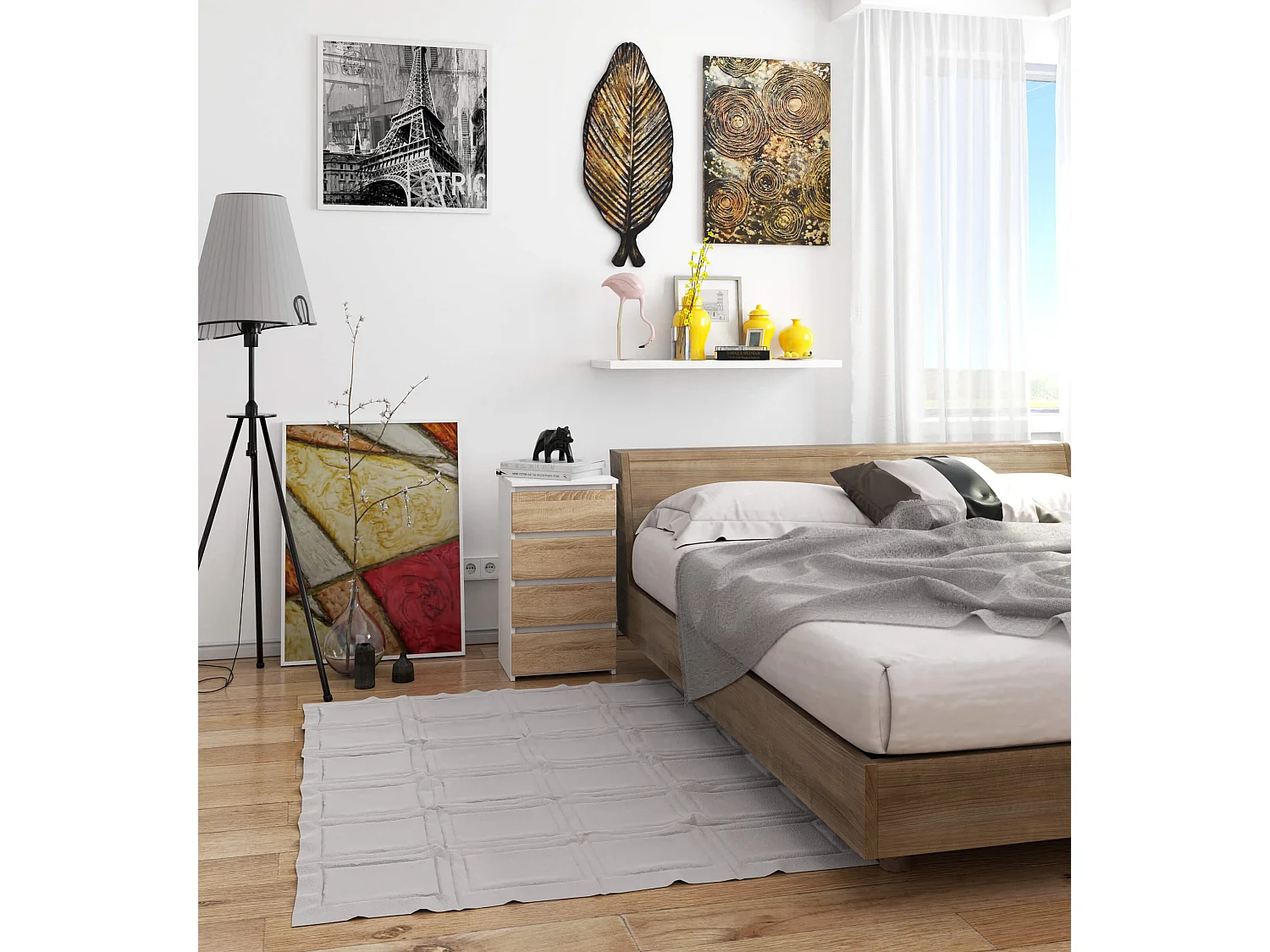 Kommode AKORD CL4 Weiß 40 cm 4 Schubladen Front Sonoma-Eiche B40 x H74 x T35 cm