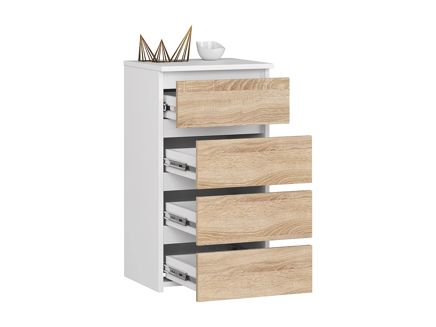 Commode AKORD CL4 Blanche 40 cm 4 tiroirs façade Chêne Sonoma 40x35x74 cm