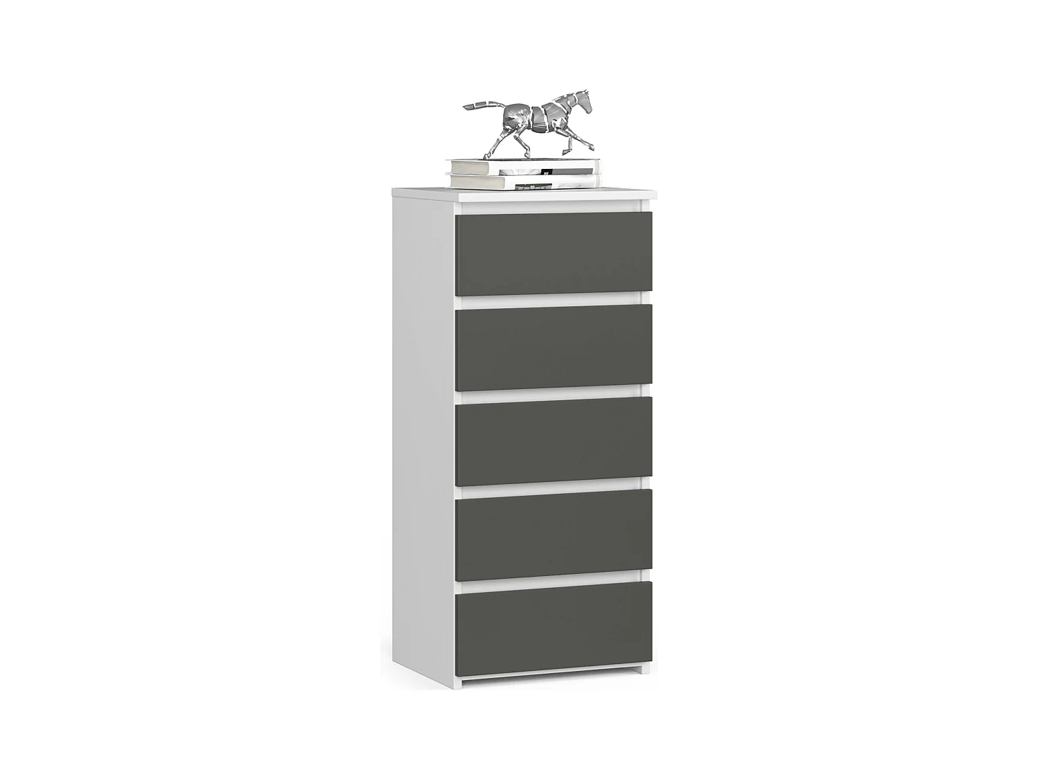 Commode AKORD CL5 Blanche 40 cm 5 tiroirs façade Gris Graphite 40x35x92 cm