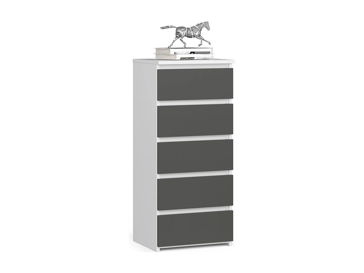 Commode AKORD CL5 Blanche 40 cm 5 tiroirs façade Gris Graphite 40x35x92 cm