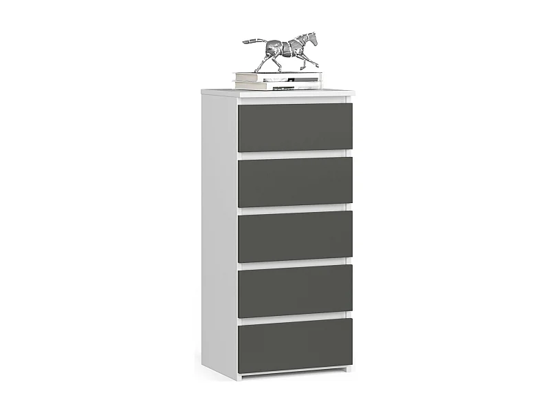 Commode AKORD CL5 Blanche 40 cm 5 tiroirs façade Gris Graphite 40x35x92 cm