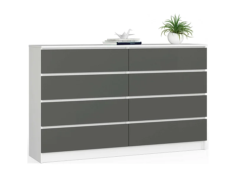Cassettiera AKORD K160 Bianca 160 cm 8 cassetti inserto frontale Grigio Grafite 160x40x99 cm