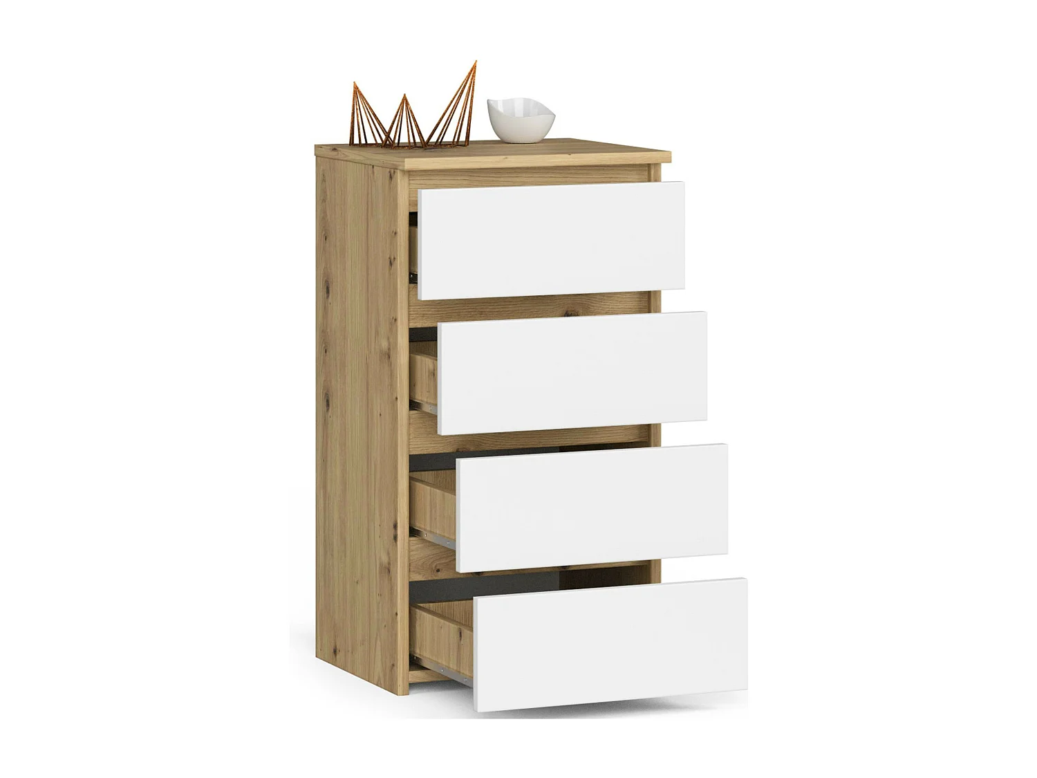 Cómoda AKORD CL4 Roble Artisan 40 cm 4 cajones frente en color Blanco 40x35x74 cm