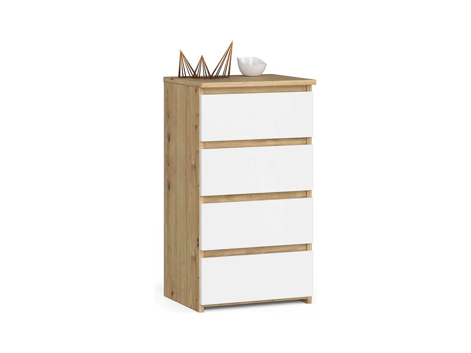 Commode AKORD CL4 Chêne Artisan 40 cm 4 tiroirs façade Blanche 40x35x74 cm