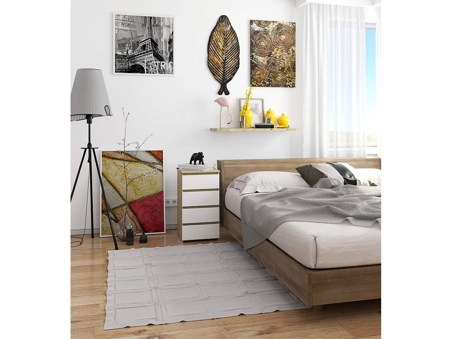 Kommode met 4 Laden in Eiken Artisan en Mat Wit - 40cm B x 74cm H x 35cm D