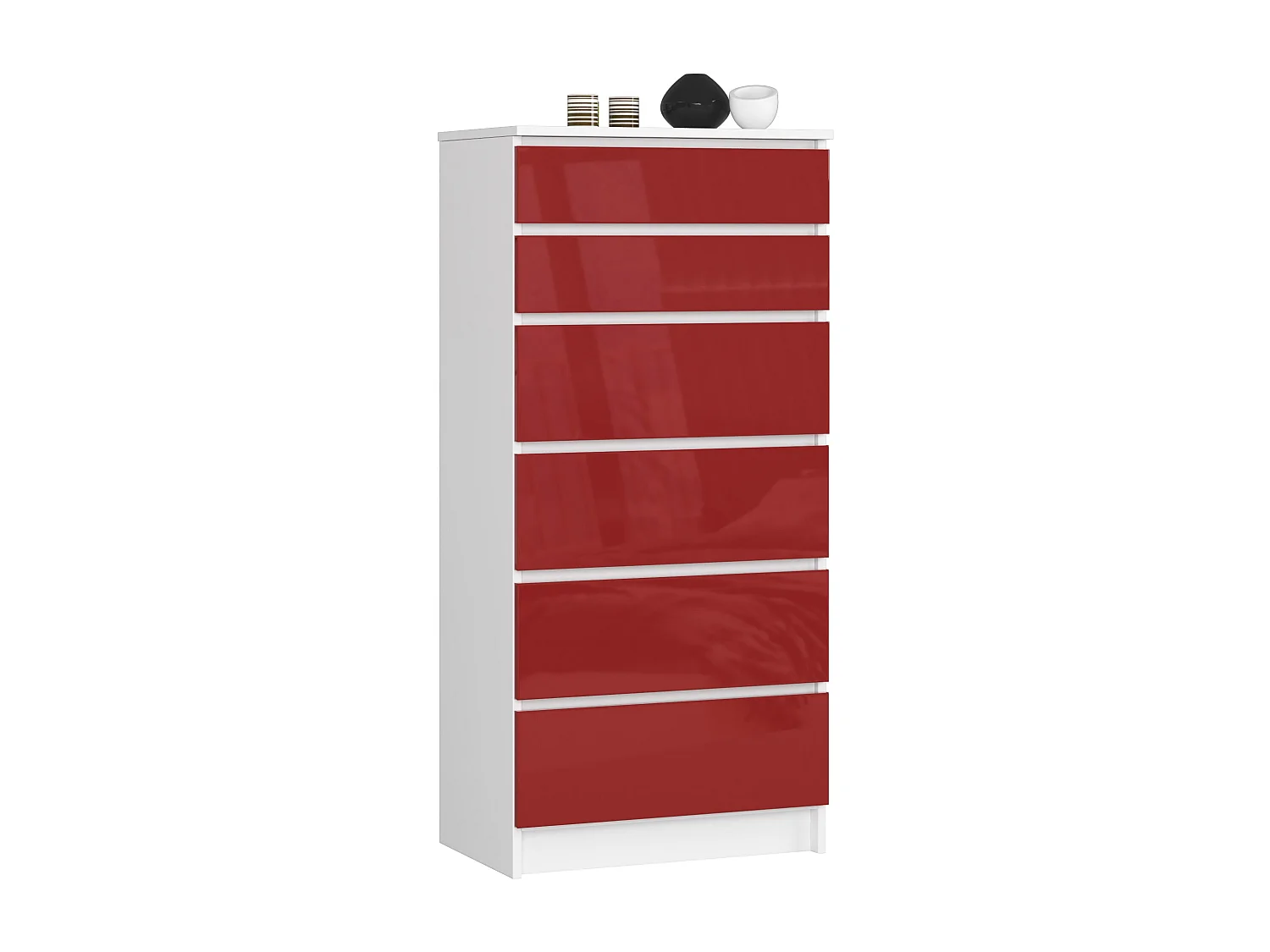 Commode AKORD K60 Blanche 60 cm 6 tiroirs façade Rouge Brillante 60x40x130 cm