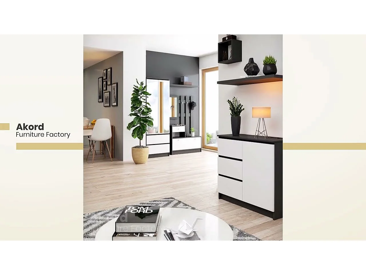 Komoda AKORD JERRY Biała 80 cm 1 drzwi 3 szuflady kolor Beton mat 2 półki 80x35x77 cm