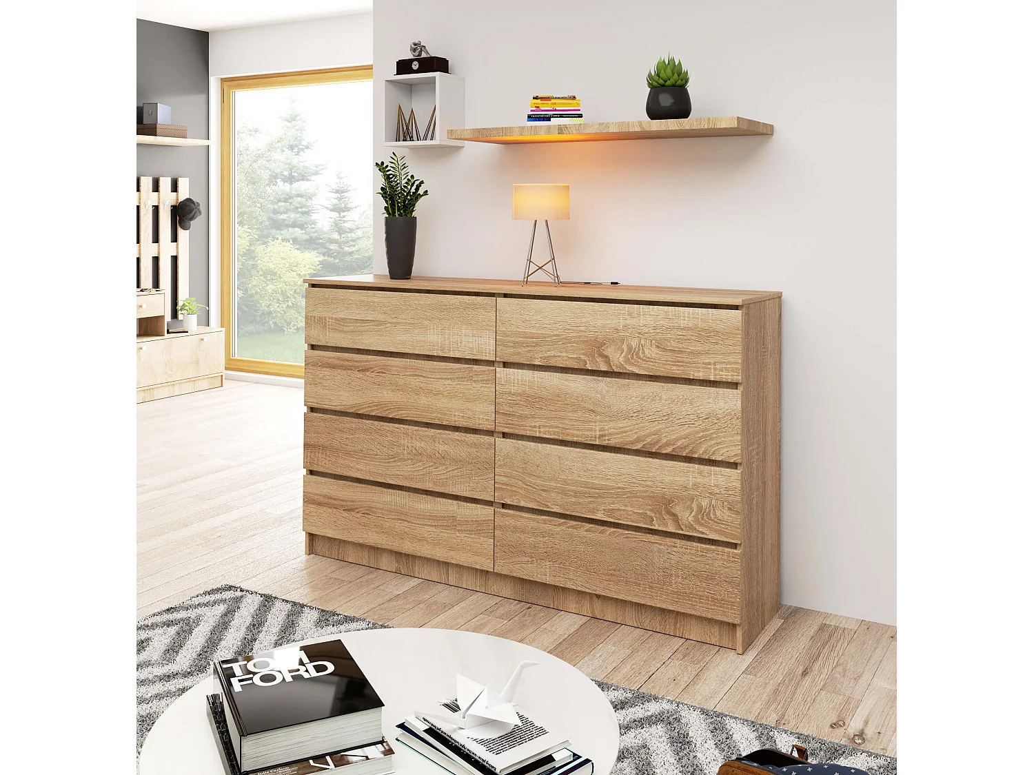 Kommode AKORD K160 Sonoma-Eiche 160 cm 8 Schubladen B160 x H99 x T40 cm