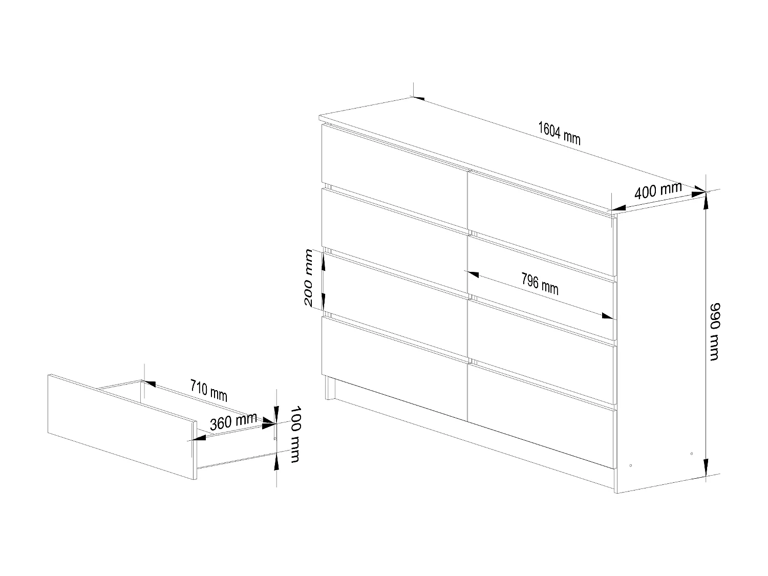 Kommode AKORD K160 Sonoma-Eiche 160 cm 8 Schubladen B160 x H99 x T40 cm