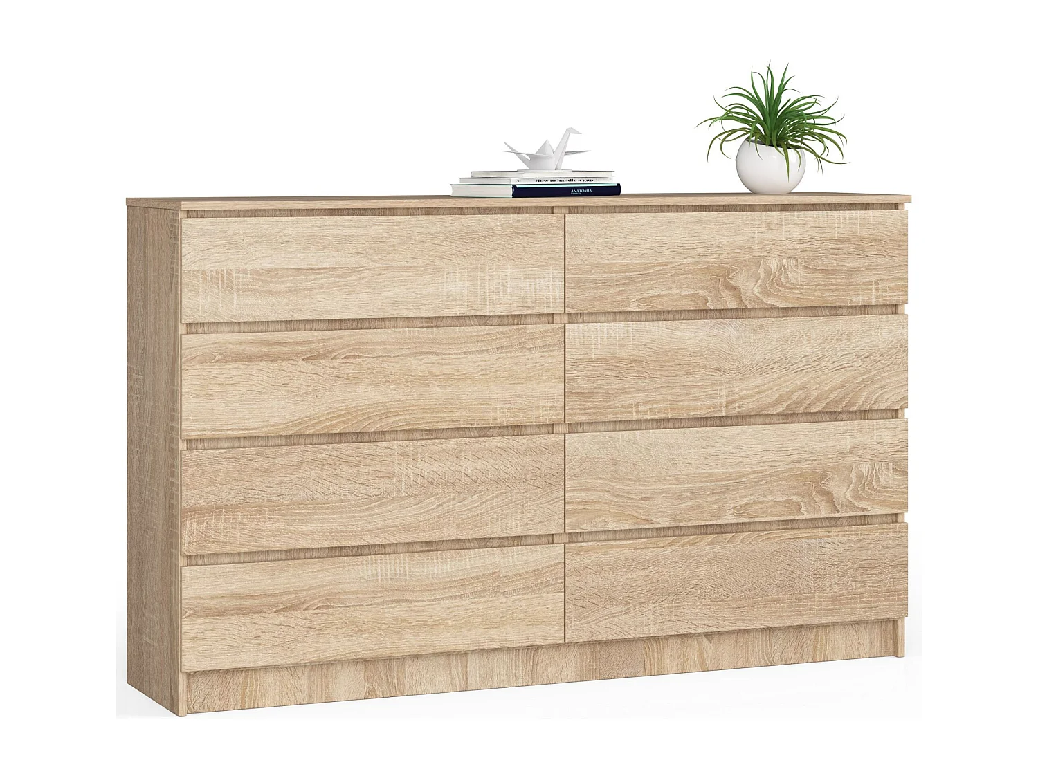 Grande Commode pour le salon AKORD K160 Chêne Sonoma 160 cm 8 tiroirs façade Chêne Sonoma 160x40x99 cm