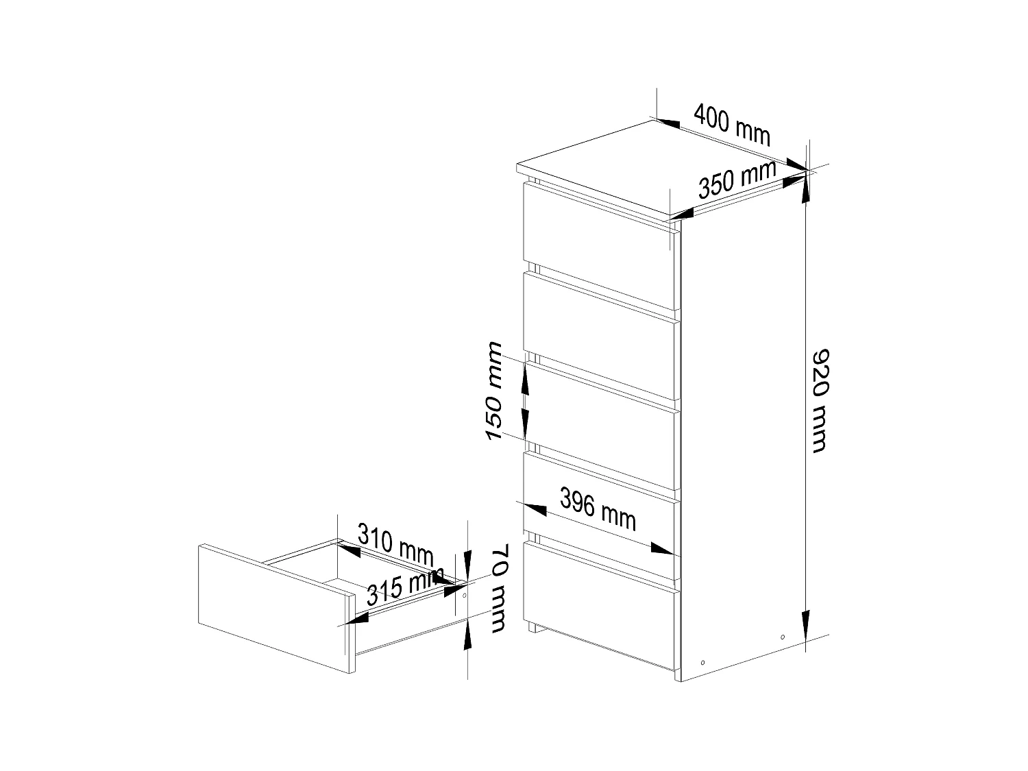 Kommode AKORD CL5 Sonoma-Eiche 40 cm 5 Schubladen B40 x H92 x T35 cm