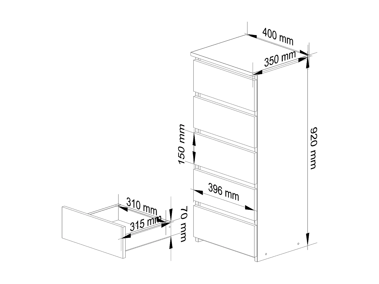 Cassettiera AKORD CL5 Cassettiera Sonoma Quercia 40 cm 5 cassetti 40x35x92 cm
