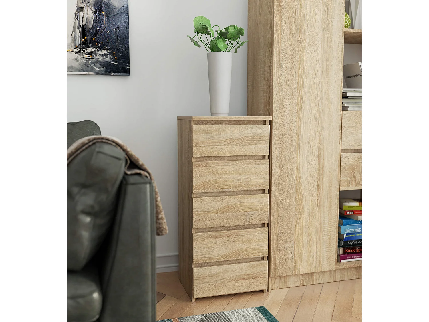 Commode AKORD CL5 Chêne Sonoma 40 cm 5 tiroirs façade Chêne Sonoma 40x35x92 cm