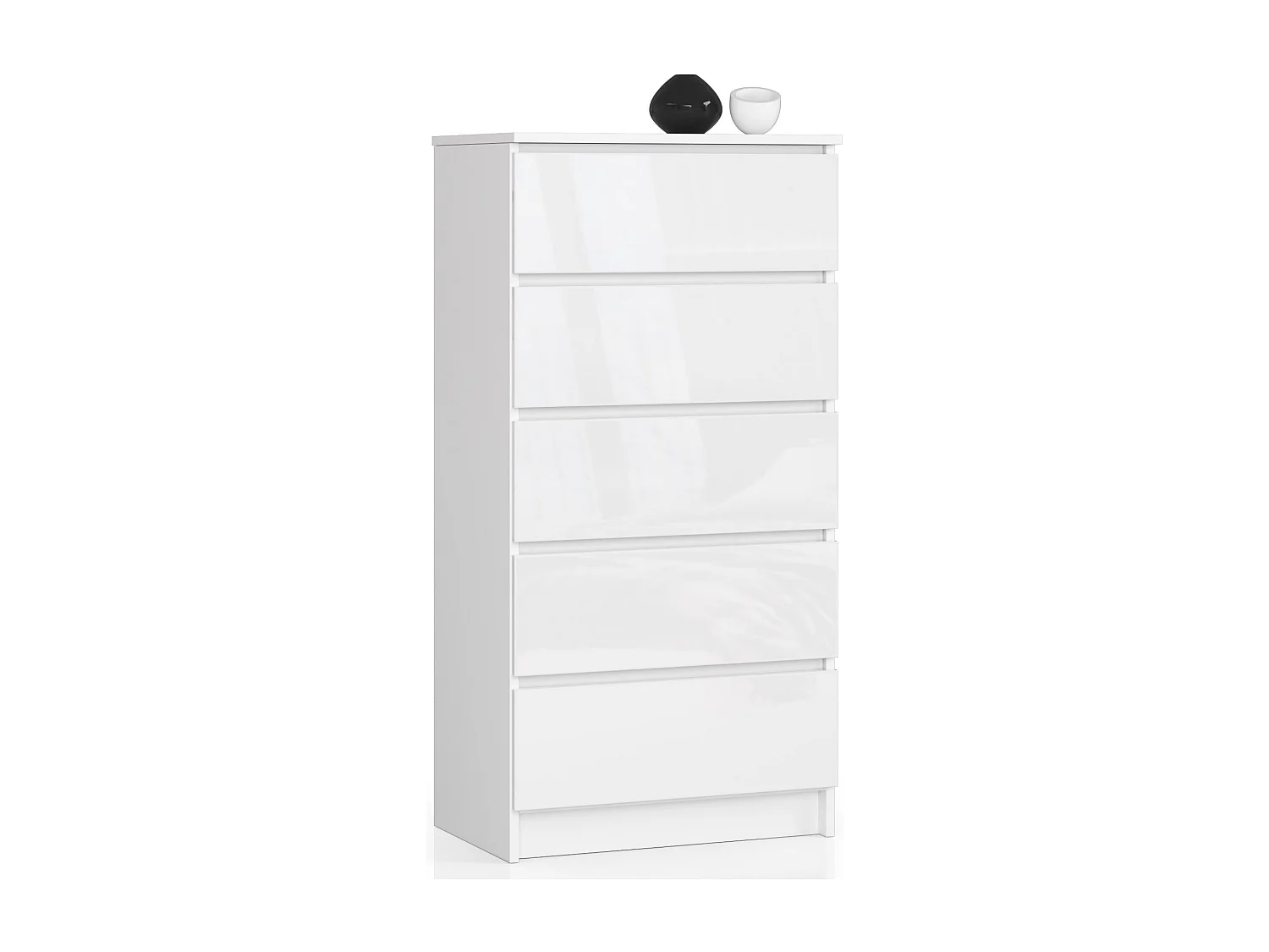 Commode AKORD K60 Blanche 60 cm 5 tiroirs façade Blanche Brillante 60x40x121 cm
