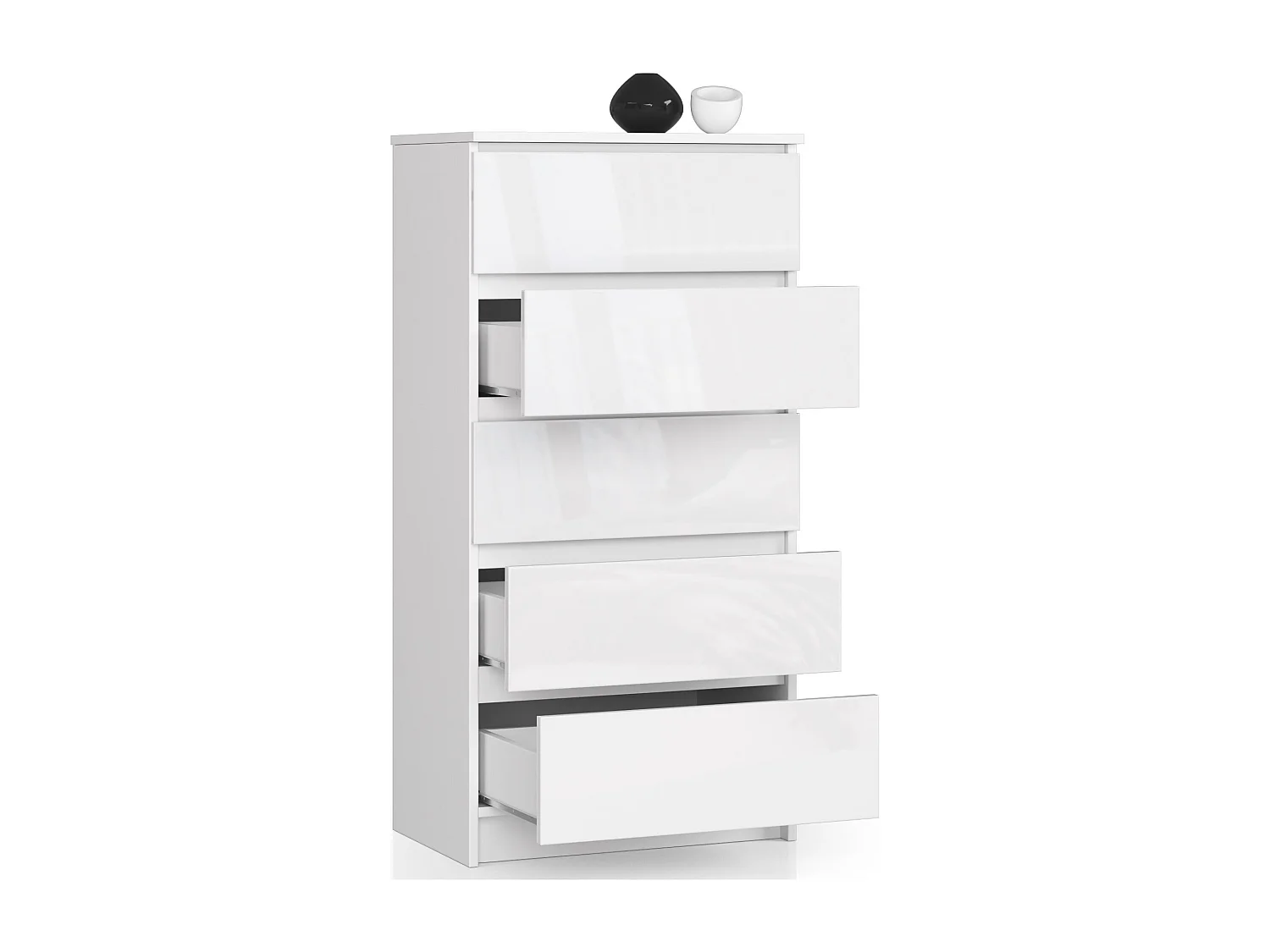 Commode AKORD K60 Blanche 60 cm 5 tiroirs façade Blanche Brillante 60x40x121 cm
