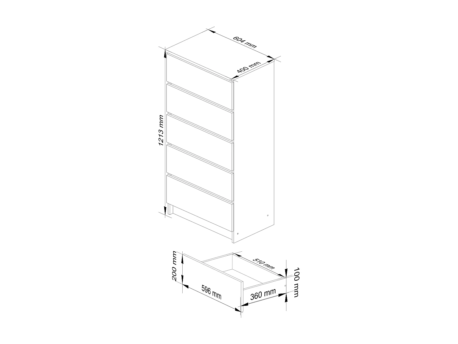 Commode AKORD K60 Blanche 60 cm 5 tiroirs façade Blanche Brillante 60x40x121 cm