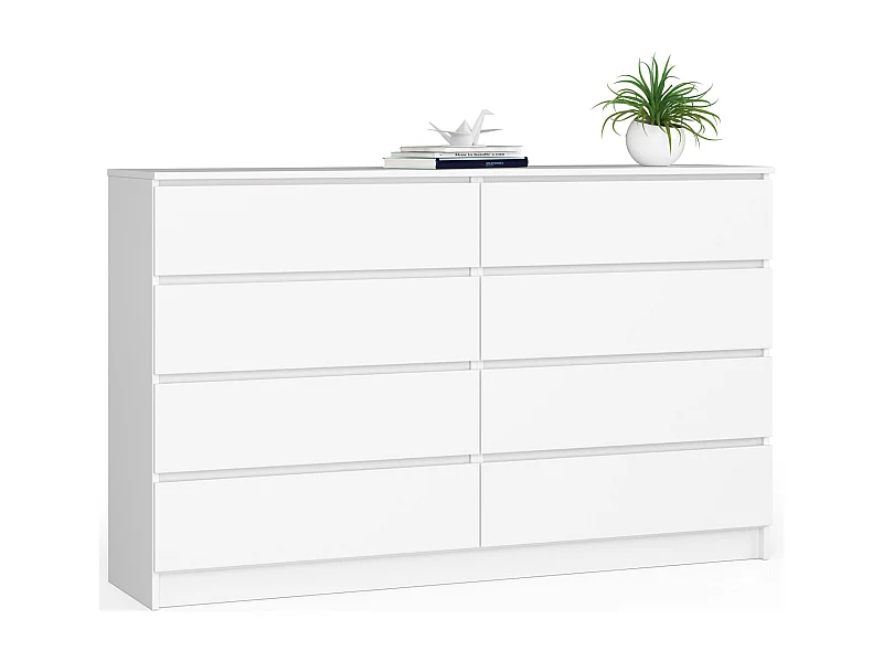 Kommode AKORD K160 Weiß 160 cm 8 Schubladen B160 x H99 x T40 cm