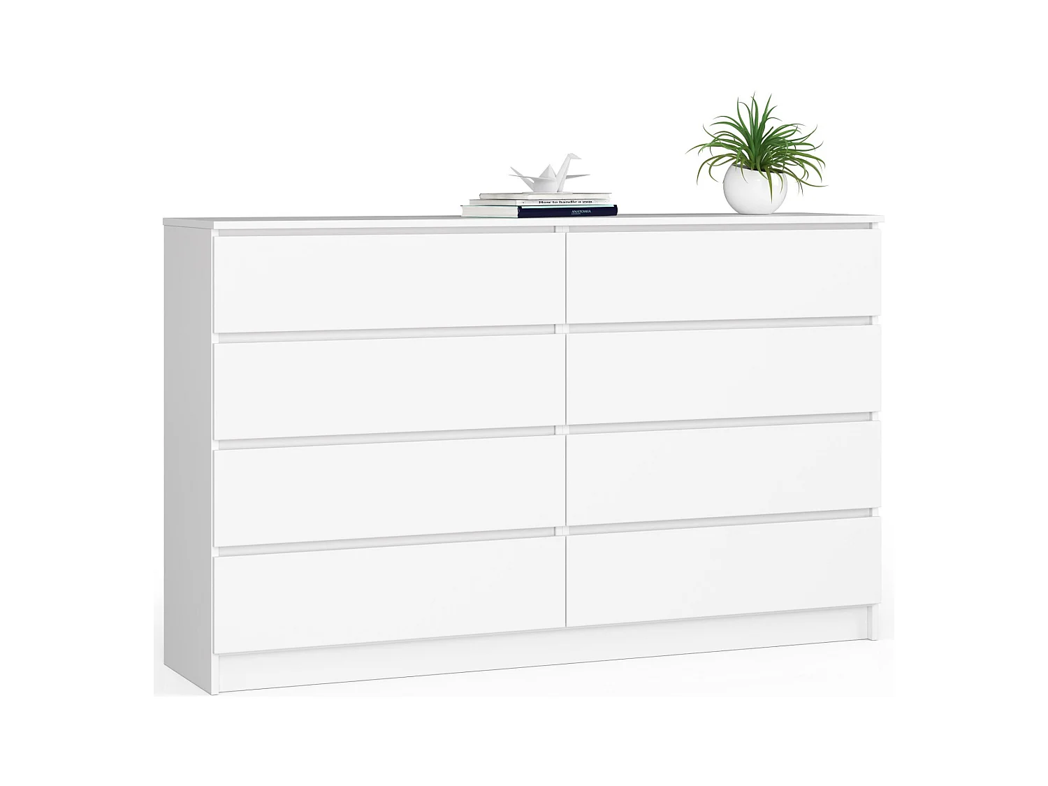 Grande Commode pour le salon AKORD K160 Blanche 160 cm 8 tiroirs façade Blanche 160x40x99 cm