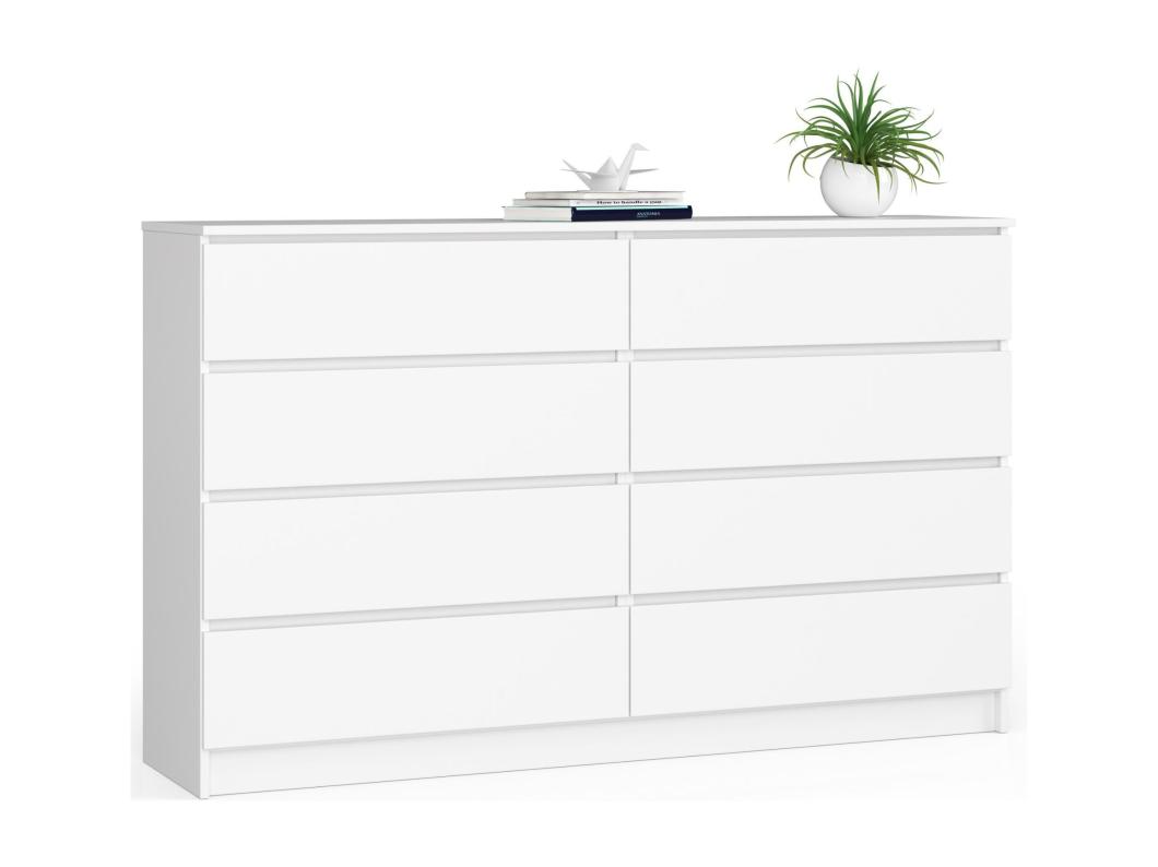 Witte Moderne Stijl Dressoir K160 – 8 Lades – Zelfmontage – 160x99x40 cm – Gelamineerd Paneel – ABS Randen