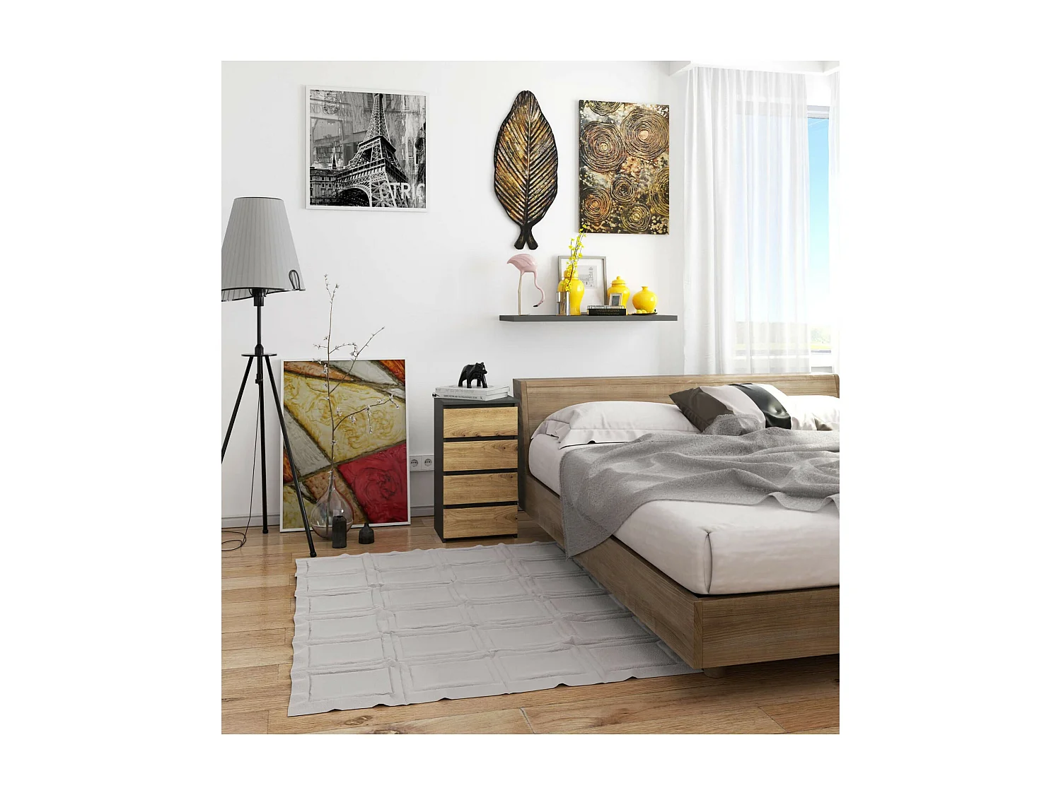 Grafietgrijze en Eik Artisan Commode met 4 Lades - Stijlvolle Opberger voor Thuis