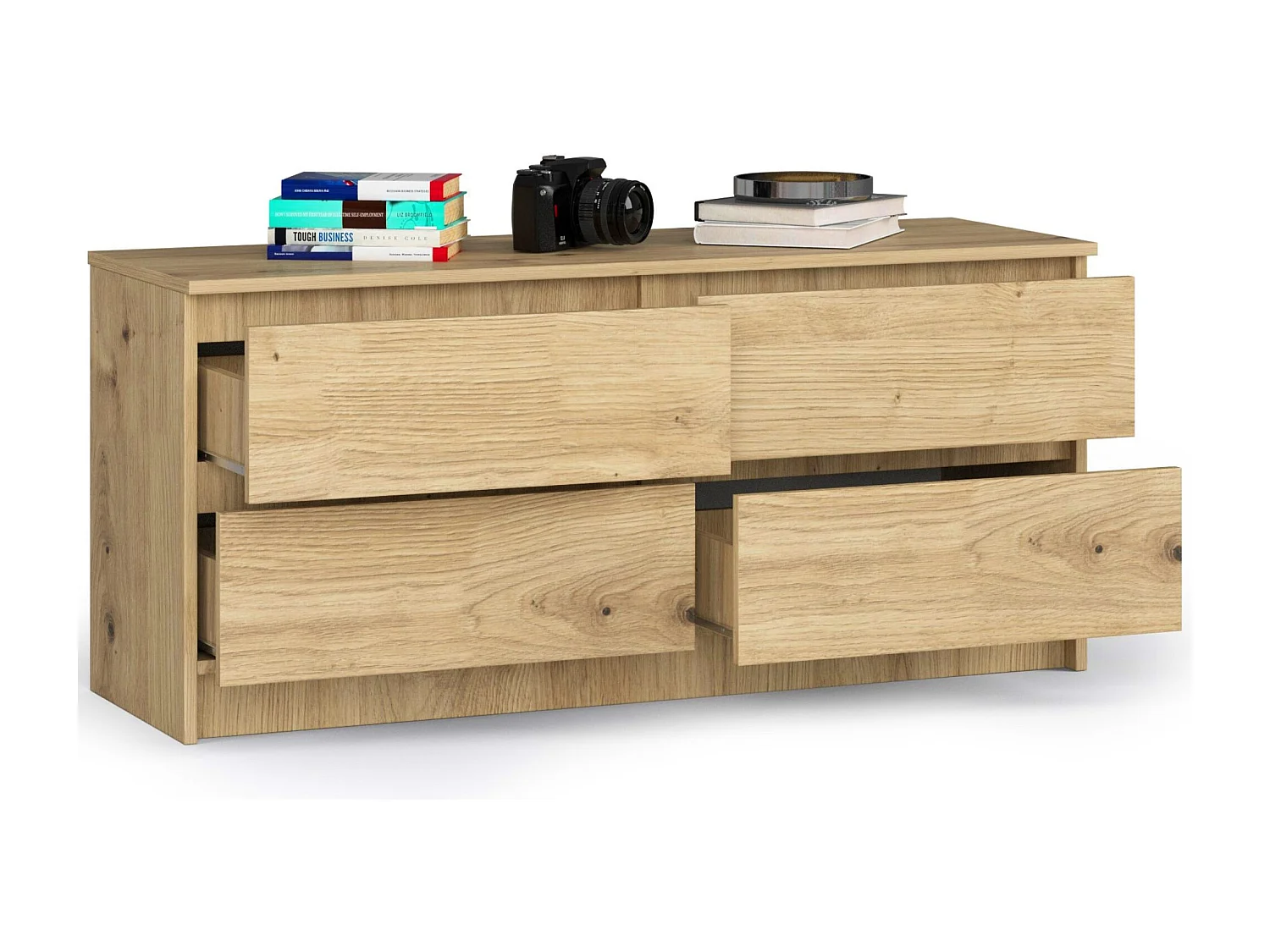 Commode AKORD K120 Chêne Artisan 120 cm 4 tiroirs façade Chêne Artisan 120x40x55 cm