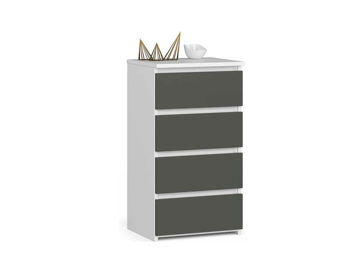 Commode AKORD CL4 Blanche 40 cm 4 tiroirs façade Gris Graphite 40x35x74 cm