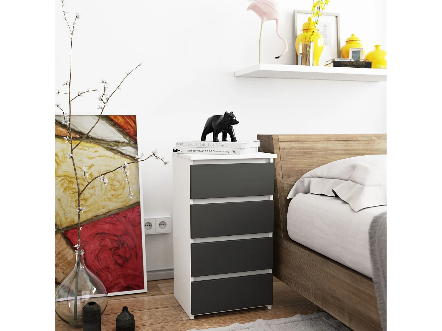 Kommode AKORD CL4 Weiß 40 cm 4 Schubladen Front Graphitgrau B40 x H74 x T35 cm